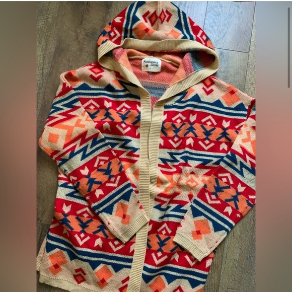 Savanna Jane Sweaters - Savanna Jane Western Bohemian Aztec Tribal Print Cardigan Hooded Boho Sweater